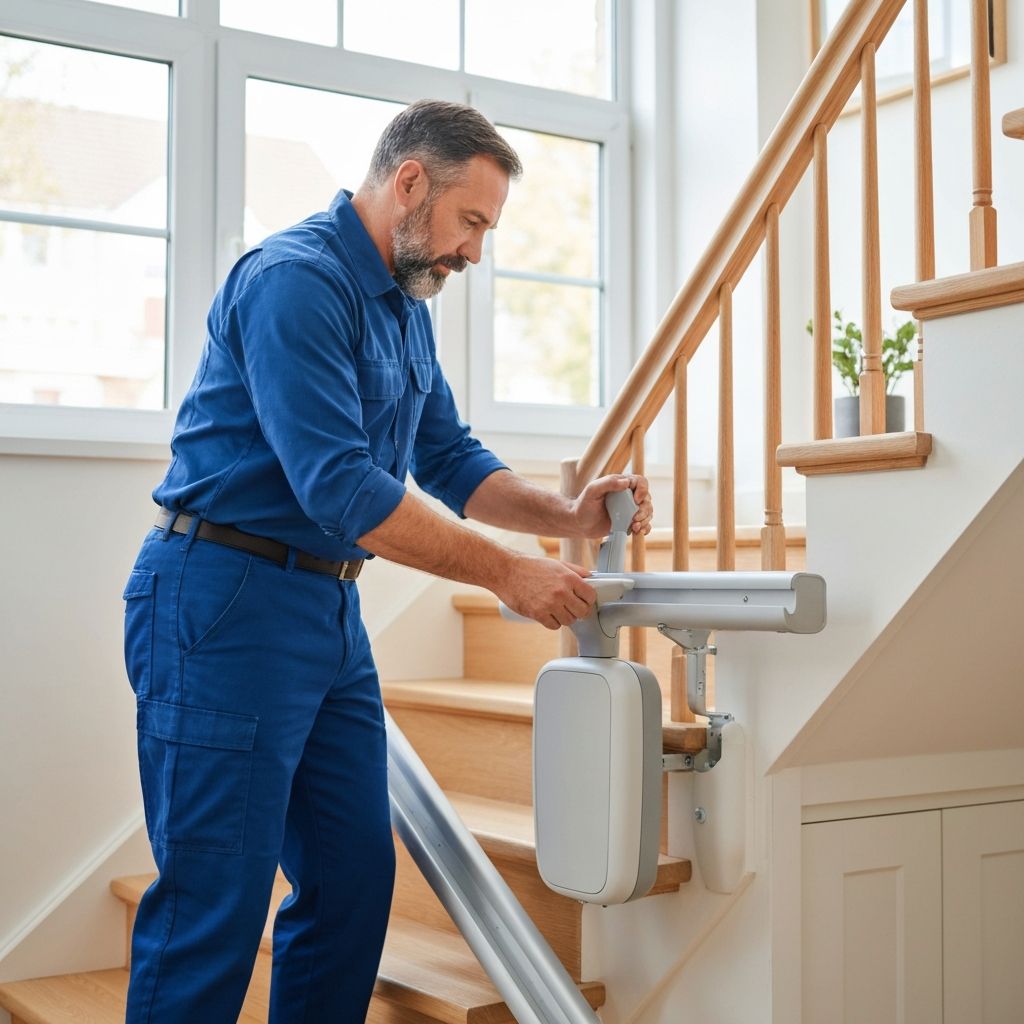 Professional stairlift engineer at work