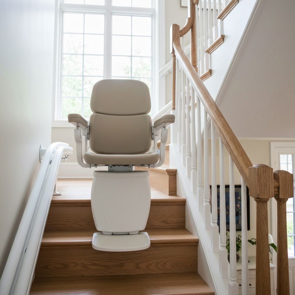 Straight stairlift installed on a bright residential staircase