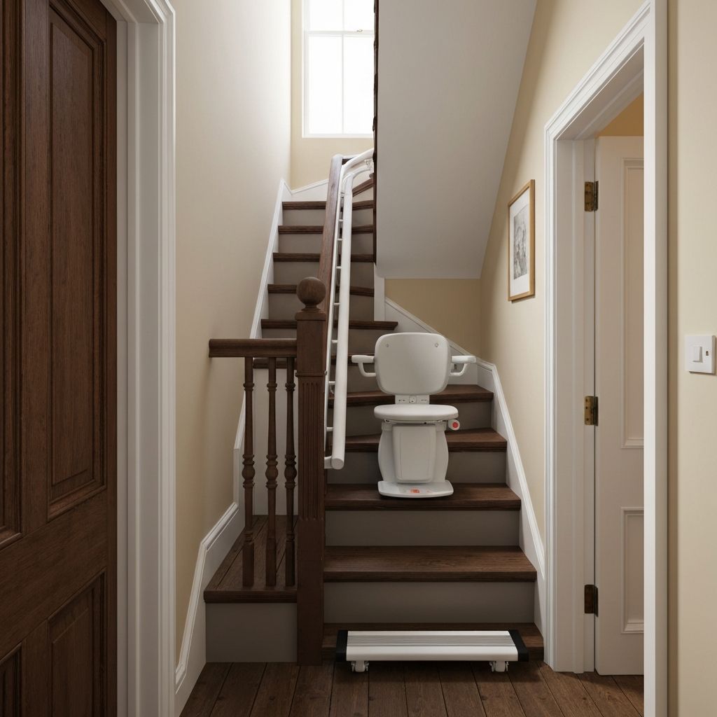 Compact straight stairlift in a narrow Victorian terraced staircase