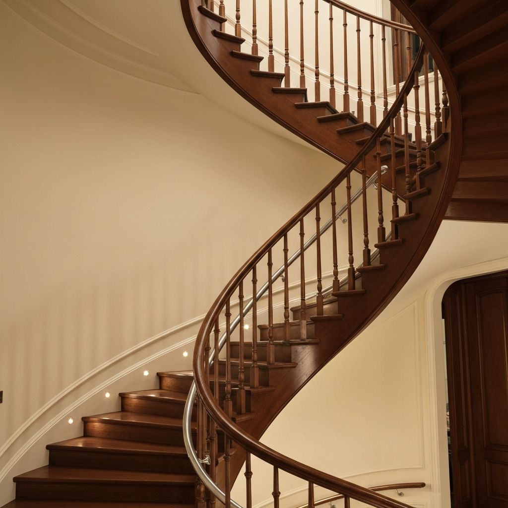 Curved stairlift on a spiral staircase in an elegant home